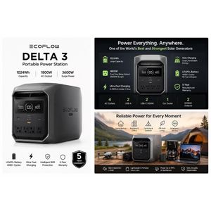EcoFlow DELTA 3 Portable Solar Generator – The Global Standard for Reliable PowerWith 5yrs warranty with free solar fan