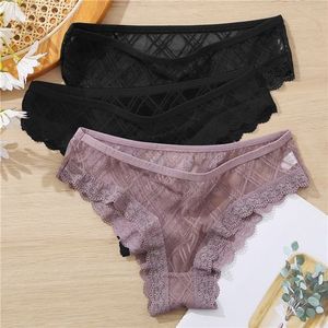 3pcs/set Sexy Panties Women G-string Thong Lace Underwear Pantys Low-waist  Female Underpants Mesh Perspective Briefs Lingerie