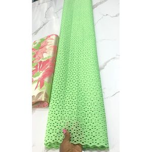 Embroidered Dry Lace Fabric – Mint Green Eyelet Design with Scalloped Border for  occasion 