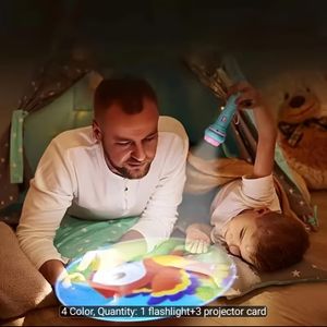 Mini Projection Flashlight 3 Projection  Slides 24 Patterns of Animals, Dinosaurs, Vehicles, Space,  Etc. Halloween Gift i.e Random Card Color And Pattern
