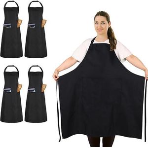 4 Pack Plus Size Waterproof Chef Apron with 2 Pockets for Men Women, Black  Extra Large Design, Adjustable Neck Straps, Long Waist Ties, Unisex Cooking Bib Aprons for Kitchen, Baking, Grilling, BBQ