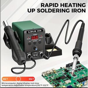 SMD Rework Station -  Digital Display, Hot Air Gun, Soldering Iron, 3pcs Air Nozzle and Welding Tool.