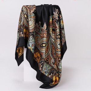 Classic Cashew Pattern Silk Scarf/Shawl female Trendy Headscarf - Black