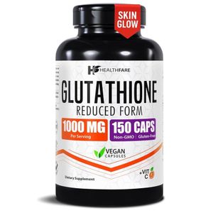 HealthFare  Glutathione Supplement 1000mg Reduced GSH Antioxidant 98%+ Highly Purified 150 Vegan Capsules Immune & Detox Support Non-GMO, Gluten-Free Made in USA