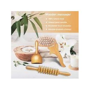 3-piece maderotherapy set, massage roller wood, anti-cellulite massage set, lymphatic drainage massager, Gua Sha massager for neck, legs, back and body, pain relief n relaxation