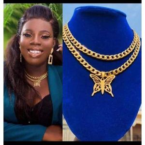 Cuban Link Chain With Butterfly Pendant Gold
