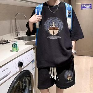 Dou-color Street Style Men's T-shirt Set - "NUUZAPL" Printed T-shirt and Shorts