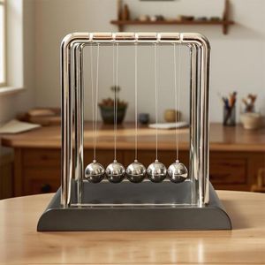 Newton's Cradle Swinging Balls, Balance Pendulum with Black Base, Fun Science Physics Toy, Calm Down Fidget Accessory, Desk Stress Relief Toy, Office Decoration
