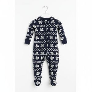 Dips Baby Unisex Long Sleeve Romper Navy Blue with White Snowflakes Baby Overall Zip-Up Sleepsuit Toddler Baby Jumpsuit  Soft Baby Wear Cute Comfortable Outfit