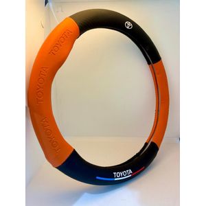 Pristine Quality Rubber Steering Wheel cover with Toyota Logo - Black with orange 