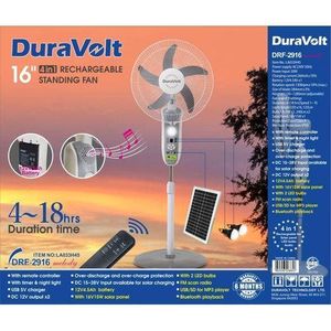 Duravolt  16” 4-in-1 Rechargeable Standing Fan (DRF-2916 Melody) – Cool Comfort, Power & Entertainment in One!