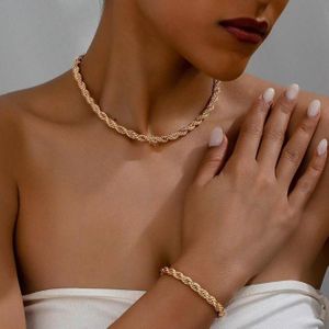Trendy  Simple Thick Necklace and Bracelet Set for women