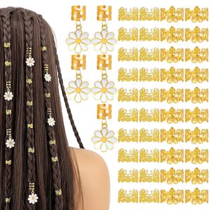 45Pcs Daisy Flower Gold Hair Cuffs For Braids, Metal Dreadlock Hair Charms Rings, African Braid Accessories for Women Girls