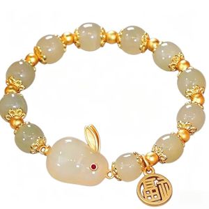 Jade Rabbit Fortune Charm Beaded Bracelet