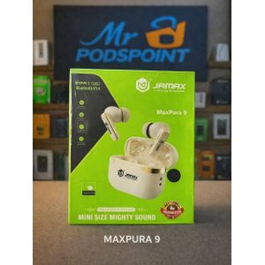 Jamax MaxPura 9 Mini True Wireless Bluetooth 5.4 Earbuds with Charging Case & Touch Control – Off-White