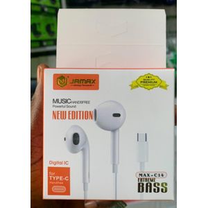 Jamax Type-C Wired Earphones with High Bass & Mic – No Bluetooth Required, Ergonomic and Long Comfort Fit, Clear Mic and Volume Control for Android Phones & Tablets