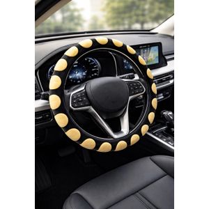 Premium Universal Suede Steering Wheel Cover - Black and Yellow
