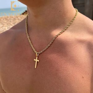 Enacolor Simple Unisex Stainless Steel Cross Pendant Necklace, Gold Silver Metal Jewelry Men Women Necklace Gift