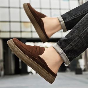 Lightweight, Durable Men's Casual Slip-On Loafers, Brown Shoes with Rubber Sole Outdoor & Casual Attire, Outdoor Slippers 