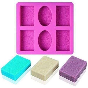 Silicone Soap Mold For Soap Making 3D 6 Forms Oval Rectangle Mould Handmade Craft Flowers Bathroom Kitchen Mold Baking Chocolate Cake Resin Mold 1pc (any available color)