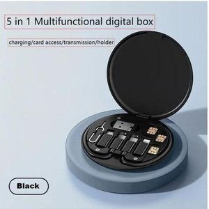 60W 5 in 1 Multifunctional All - Device Compatibility Fast Charging Cable Box-Black