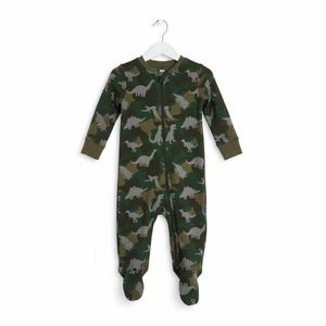 Dips Baby Unisex Long Sleeve Romper Dark Green with Animal design Baby Overall Zip-Up Sleepsuit Toddler Baby Jumpsuit  Soft Baby Wear Cute Comfortable Outfit