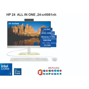 Hp  24  ALL IN ONE ,24-cr0061nh* INTEL  COREI3, 13TH GEN UP TO 4.6GHZ) 512SSD,8GB RAM, 24 INCHES, FHD, WLAN,BLUETOOTH, *TOUCHSCREEN* 