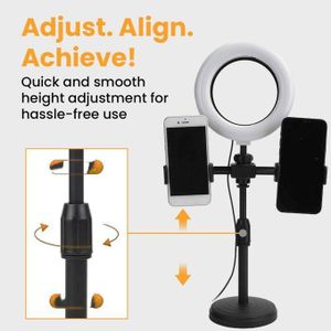 Buccino Desktop Phone Stand with 16CM Ring Light, 3 Light Modes & 360° Rotation - Adjustable Height Tabletop Stand with 2 Clips for Live Streaming, Videos & Selfies