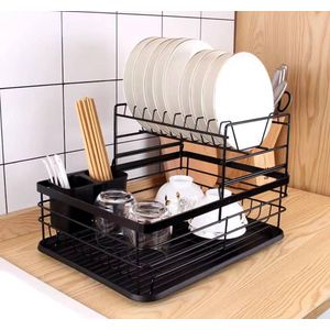 2-Layer Metal Dish Drying Rack with Draining Tray, Utensil Holder & Chopping Board Holder + Free Gifts