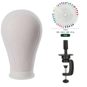 22" Canvas block Mannequin Head For Wigging plus clamp and pin 