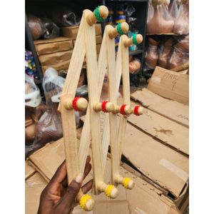 collapsible multipurpose wooden wall hanger, commonly used for organizing clothes, bags, or wigs,