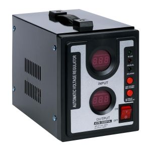 2000VA / 2KVA Dual Digital Display Automatic Voltage Regulator (AVR) - Black, 220V, with automatic overheat protection, suitable for home and office appliances.