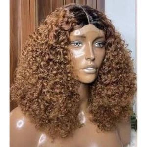 Super soft full curly hair wig with 2 by 4 closure 14 inches color black and gold