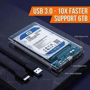 WEJESS 2.5 Inch Hard Disk Case Transparent HDD Enclosure  SATA to USB 3.0 External Hard Drive Enclosure  5Gbps High Speed - Support 6TB - For Laptop/PC