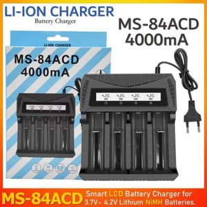 The MS-84ACD 4000mA charger features an LCD display and supports 3.7V-4.2V lithium batteries.