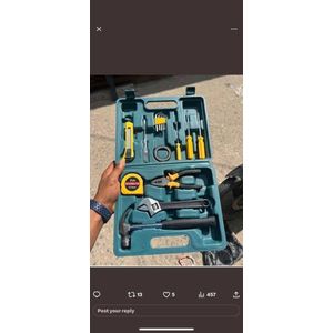 16PCS TOOL BOX SET HAMMER SCREWDRIVER PLIER TAPE ALLEN KEYS & MORE