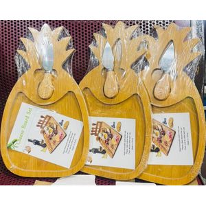 Kitchen Collection 3 in 1 Polished Brown Wooden Bamboo Tray Pineapple