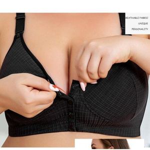 ONIBENZ Plus Size Front-Button Wireless Comfortable Bra - Full Coverage Adjustable FirmStrap Sleep/Maternity Bra - Black.