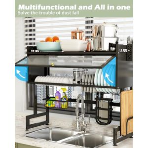 Over the Sink Dish Drainer 2 Tier Dish Drainer with Cover for Kitchen