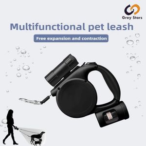Gray Stars 4.5m Retractable Dog Leash, Pet Leash, Dog walking leash,with Poop Bag Collector, Anti-Tangle, with Flashlight, Suitable for Small, Medium, and Large Dogs for Training and Walking,Pet outdoor supplies