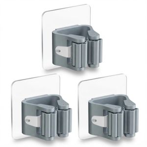 ShebSheb 3-Pack Self Adhesive Broom Holder Wall Mount – No Drill Broom Organizer for Garage Closet Kitchen, Peel and Stick