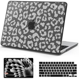 AKIT for MacBook Air 13 Inch Case M5 M4 M3 M2 2026-2022, Silver Leopard A3449 A3240 A3113 A2681, 3 in 1 Kit, Reinforced Coners, Easy to Snap on, Hard Shell Laptop Cover for MacBook Air 13.6 inch