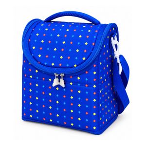 Blue Polka Dot School Lunch Bag with Carry Handle and Shoulder Strap