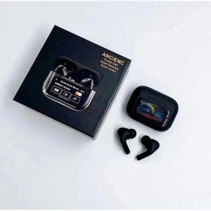A9 Pro AirPods - Smart Screen Touch TWS, Noise Cancellations Earphones, ANC(32dB), Smart Touch Display True Wireless, Type-C Fast Charge, Bluetooth 5.4, Find My Earbuds, 4 Mics ENC for Clear Calling, Transparency Mode,EQ Mode,Gaming Headphone. ( Black )