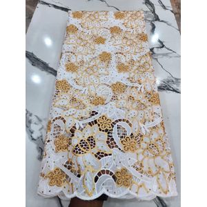 BEAUTIFUL SWISS VOILE COTTON DRY LACE FABRIC - GOLD & BROWN (5YARDS, NO GELE SCARF)