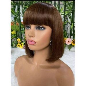 Straight Hair Wig Bob Hair With Fringe  - Brown