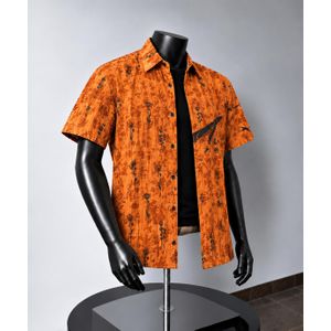 Vintage Cotton Burnt Orange Men’s Button Down Floral Vintage Shirt - Short Sleeve