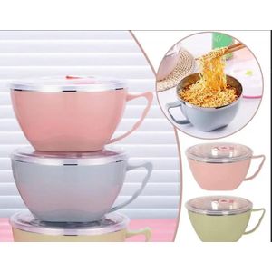 Stainless Steel Bowl With Handle Solid Color Anti Scalding Tableware Large Kitchen Noodles Capacity Mixing Instant Lid With Bowl