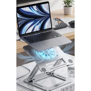 Ergonomic Laptop Stand with Cooling Fan V5.1 – Adjustable Height Aluminum Laptop Holder for Desk, Fits Up to 17.3 Inch Laptops and Tablets