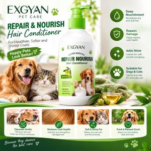 EXGYAN Olive Oil Super Smooth Repair & Nourish Pet Hair Conditioner – Effective Moisturizing Grooming Treatment for Cats and Dogs 2in 1 shampoo